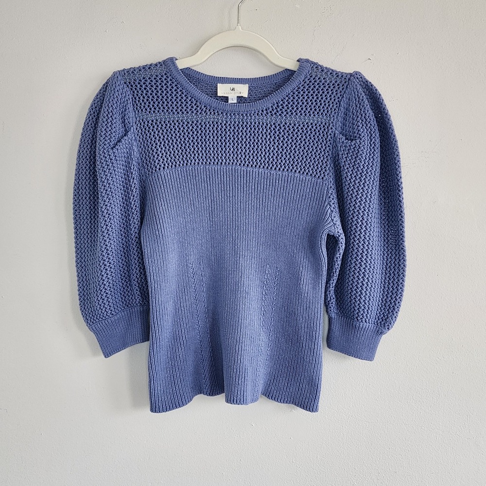 Womens Puffed Sleeves Knit Top Large Feminine Minimalist Fall Coquette Casual
